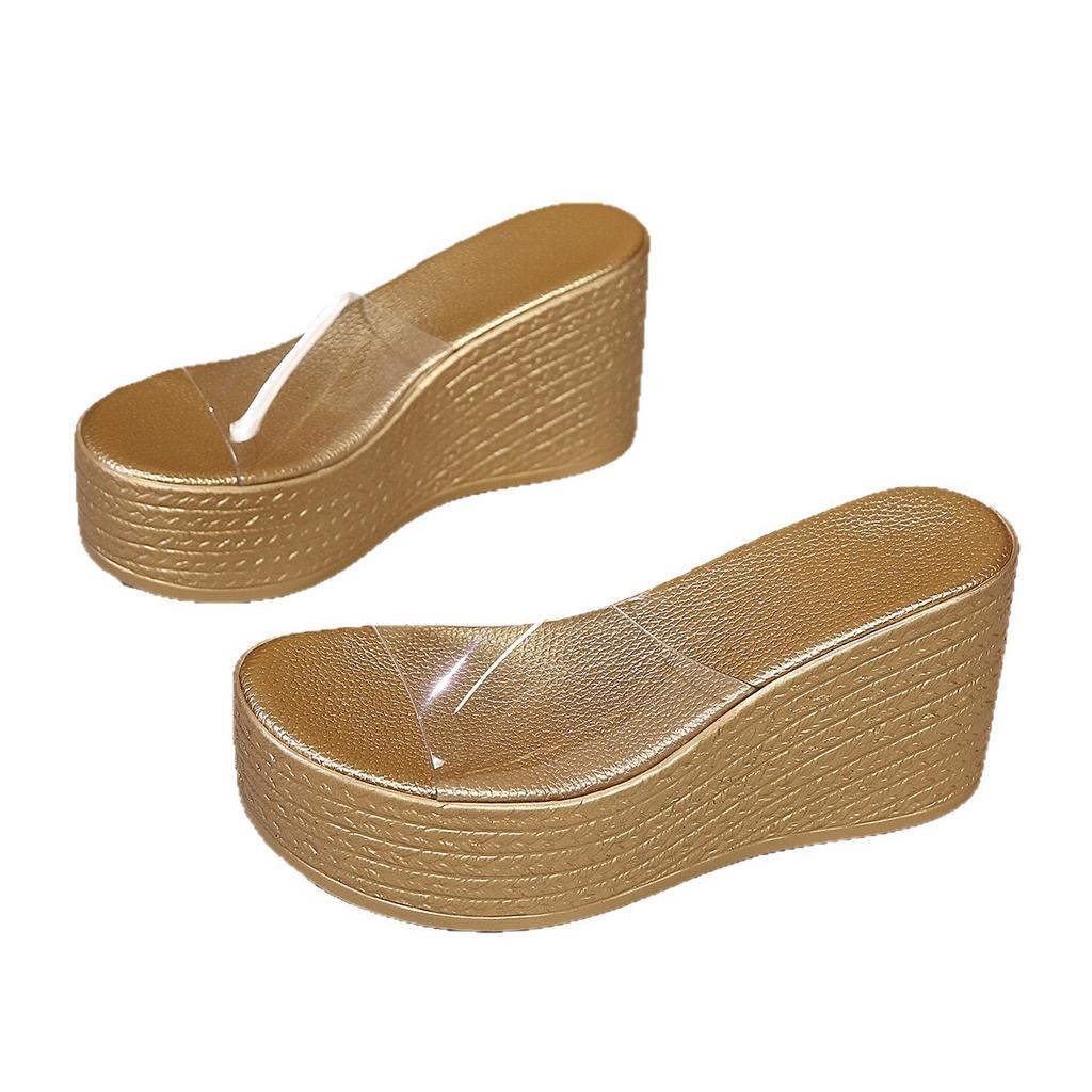 High-heeled slippers 2025 new thick-soled wedge heel transparent belt sandals women's shoes fashion high-heeled slippers foreign trade