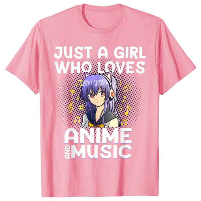 Cartoon Art for Women Teen Girls Anime Merch Music  Unisexga Lover TShirt Just A Girl Who Love Anime Graphic Tee Graphic Tops Gift