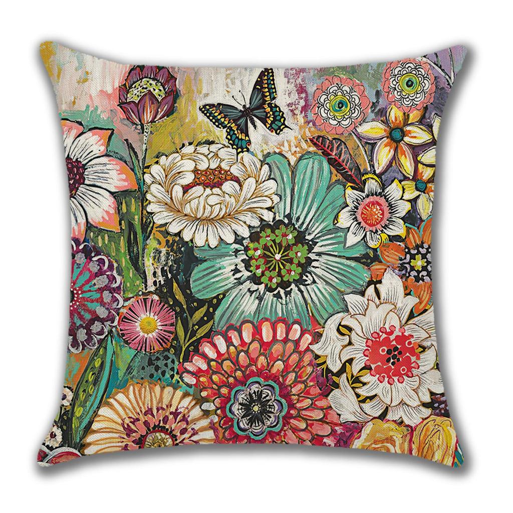 4 Pcs Double Sided Bohemian Floral Cushion Covers, Colorful Art Print Throw Pillow Cases For Home Decor (No Inserts)