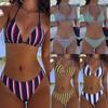 Stripe Print Triangle Tie Side Sexy Two Piece Swimsuit Elegant Holiday Bikini Set