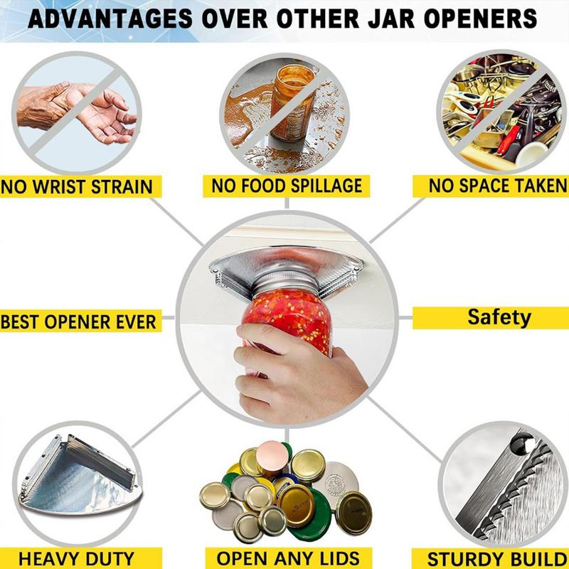 Stainless Steel Jar Openers Single Handed Can Lid Opener Compact Structure Kitchen Gadgets For Weak Hands Chefs Seniors The
