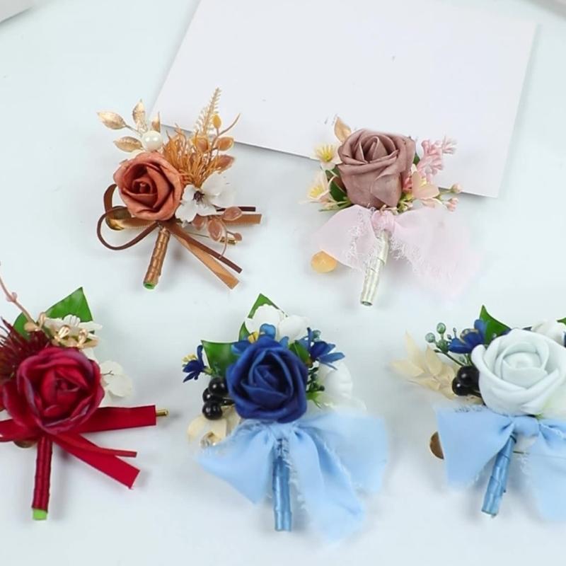 Elegant Artificial Flower Rose Corsage Romantics Couple Wedding Boutonnieres Perfect For Formal Ceremonies