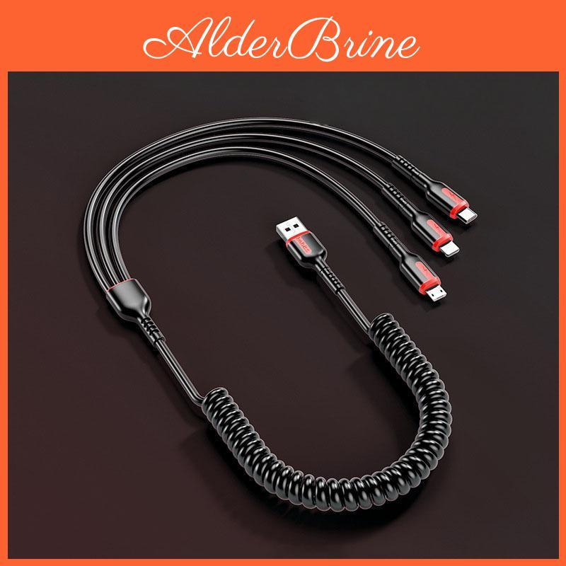 Functional One Drag Multi Three Telescopic Data Cable Suitable For Apple Android Typec Three In One Data Cable Usb Spring Telescopic Cable 120cm
