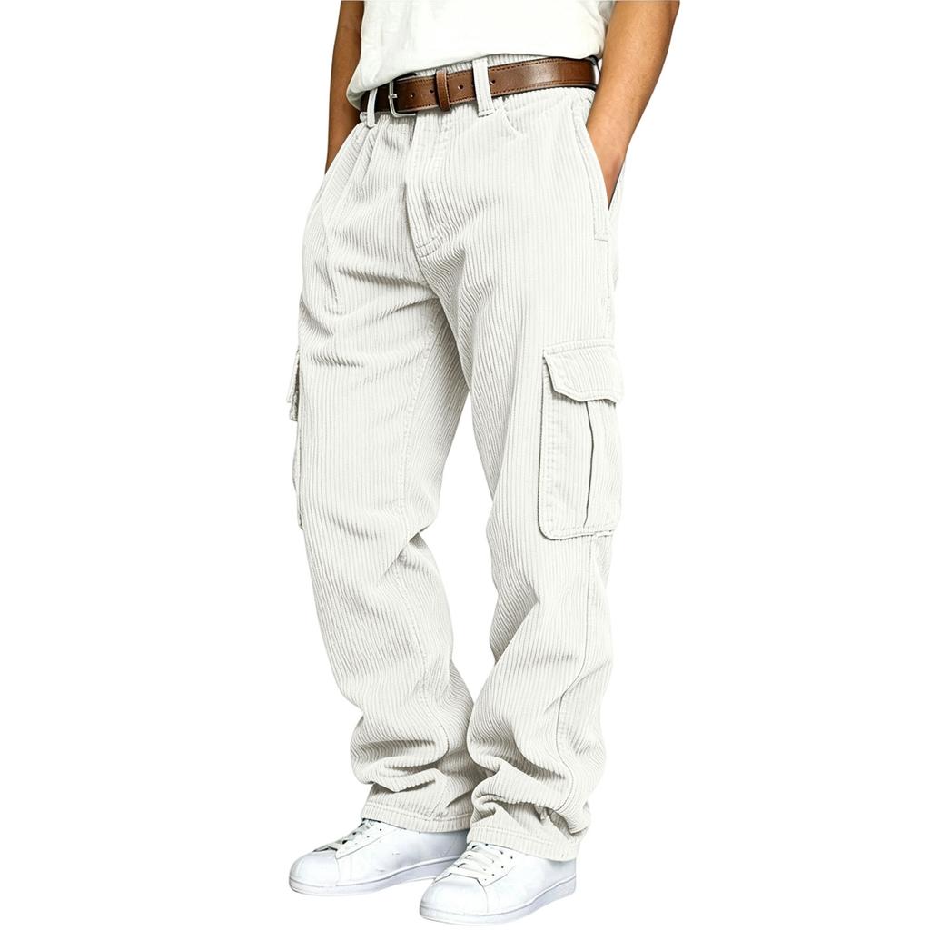Men's Slim Fit Corduroy Cargo Pants with Multiple Pockets Tapered Leg for Outdoor Hiking Daily Wear