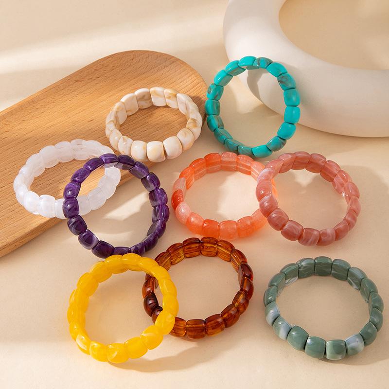 Faux Amber Beeswax Stretch Bracelet Acrylic Smudged Beaded Bracelet European American Niche High Grade Bracelet For Ladies