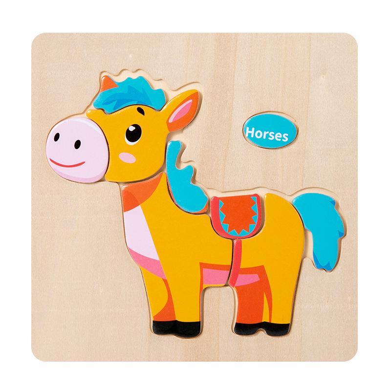 Children's 3D Wooden Animal & Transportation Shape Puzzle for Early Education
