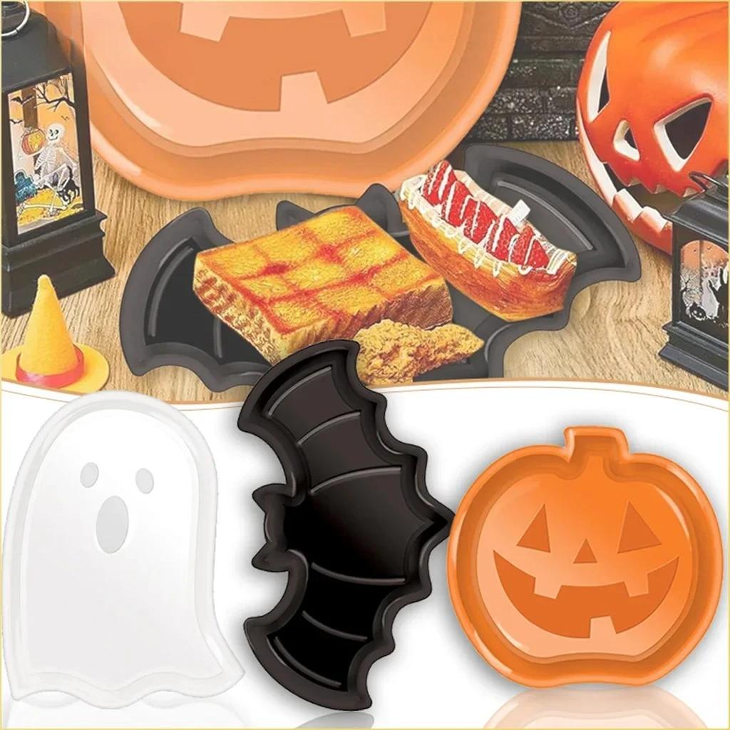 Halloween Plastic Serving Trays Pumpkin Ghost Bat Candy Snack Plates for Party Table Decoration Display Holiday Props