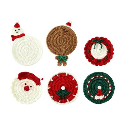Santa Face Drink Bases, Set of 6 Hand-Crocheted Soft Cup Cushion Pad for Coffee Cups, Dining Tables, Offices, and Christmas Gathering Tables