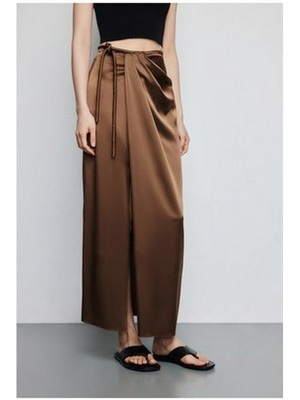 

Женская атласная миди-юбка с завышенной талией и разрезом Medium золотисто-коричневый