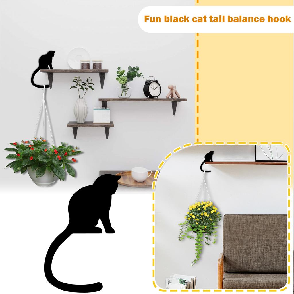 Fun Black Cats Tail Balance Hook Home Decoration Wooden Crafts