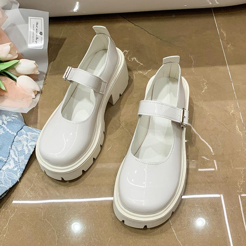 Mary Jane Women's Shoes 2025 New Fashion Versatile with Skirt Small Leather Shoes Women's French One-word Buckle Belt Thick Heel Single Shoes