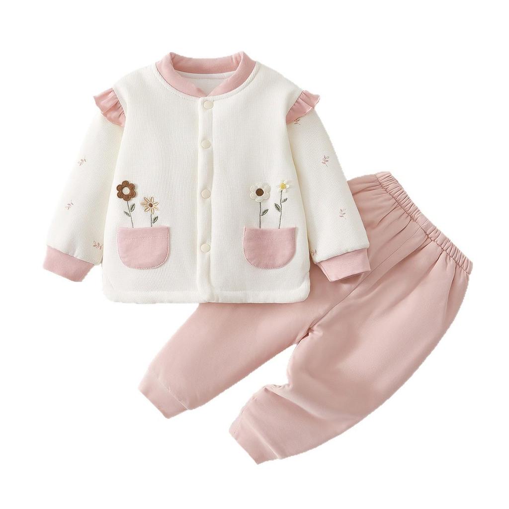 Jesienno-zimowy zestaw wyjściowy dla dziewczynki: Lekkie wypełnienie bawełniane 80g, Ciepłe i urocze ubranka dla noworodków