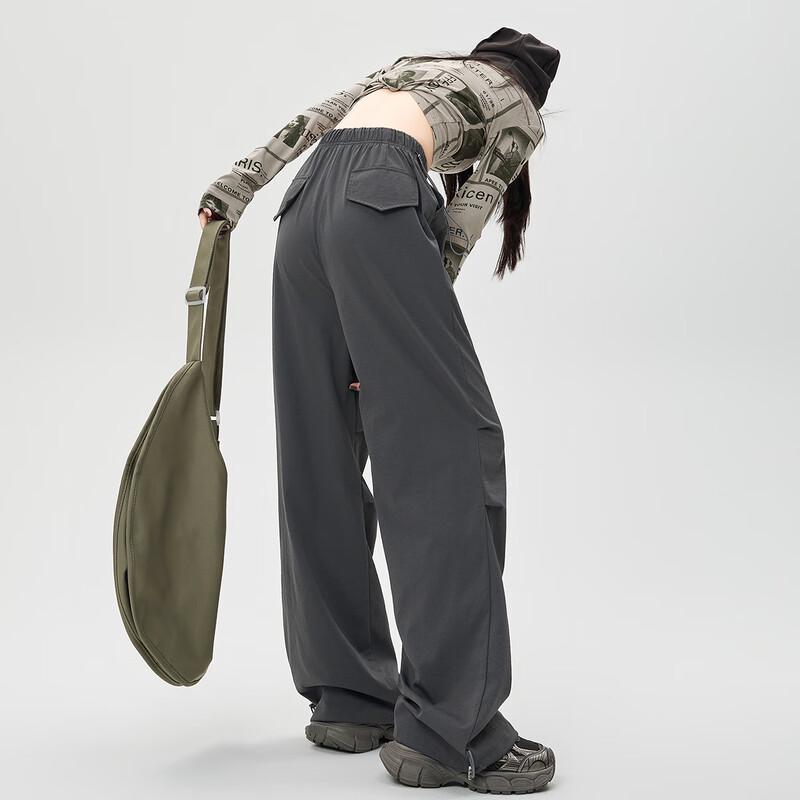 Women's High-Waist Drawstring Cargo Wide-Leg Pants