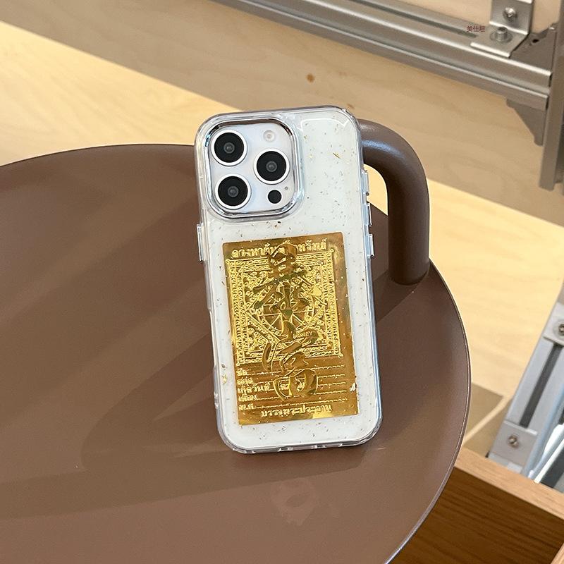 Applicable to Apple 16promax mobile phone case, Epoxy gold foil iPhone15 God of Wealth 14 Shunfeng 13 Shunshui 12 Transparent
