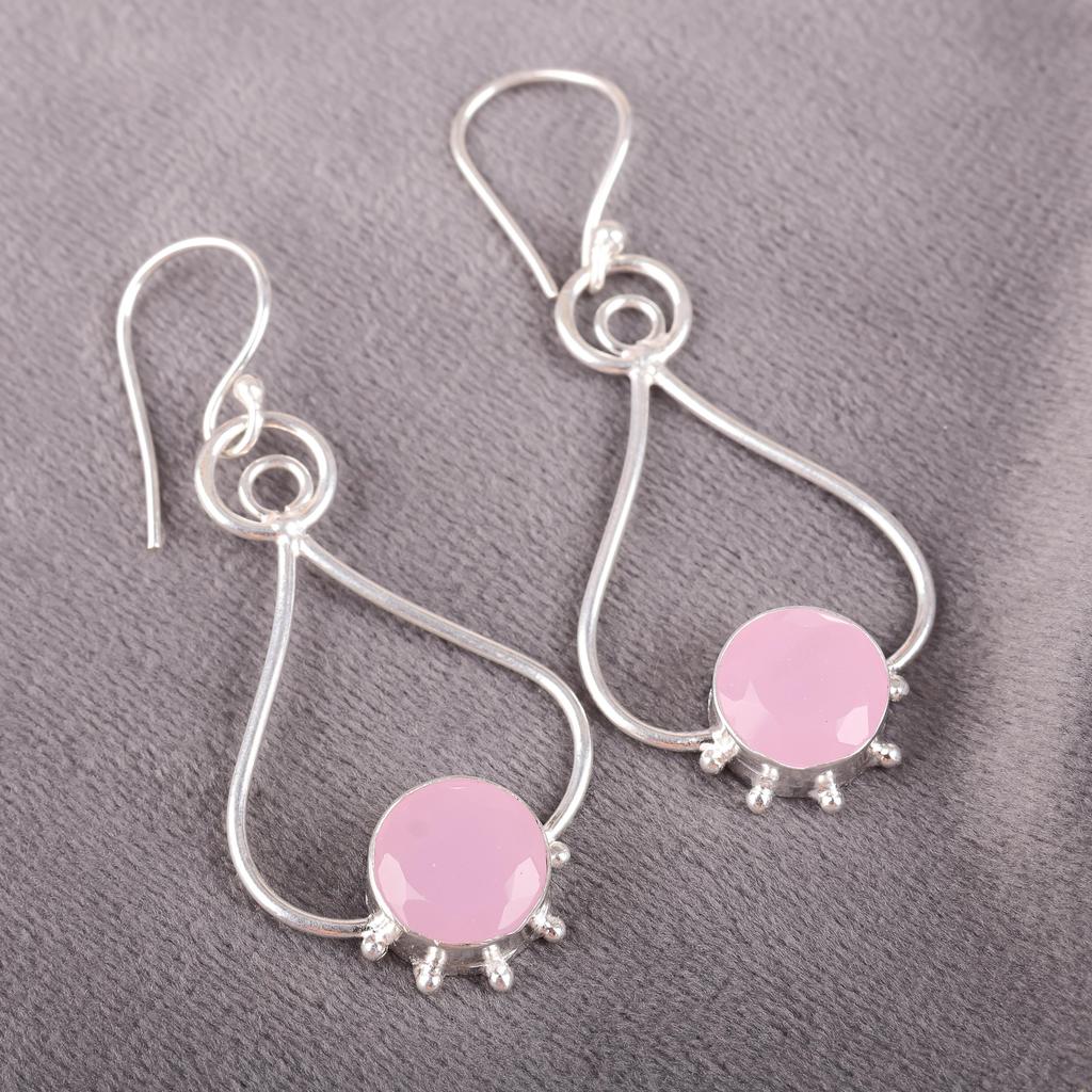 Rosenchalcedon Edelstein Schmuck, 925 Sterlingsilber Ohrring Schmuck, Handgefertigt Wunderschöner Ohrring Geschenk Für Frauen