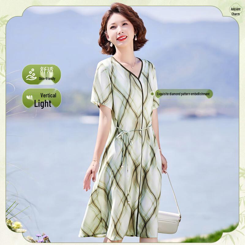 

Paster Women s Elegant Printed V-Neck Summer Midi Dress 3XL