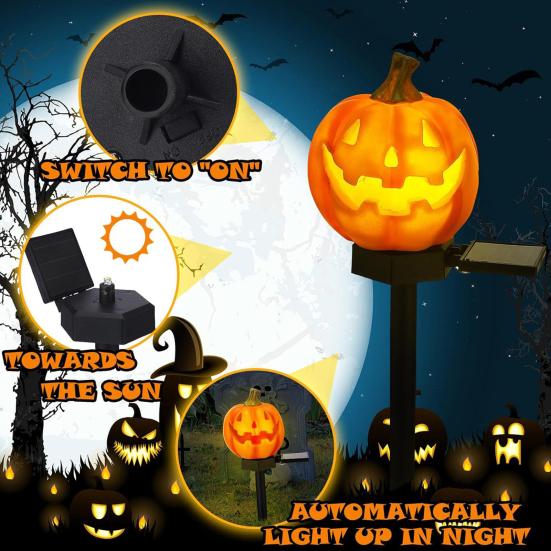 Halloween Pathway Lights Solar Powered Pumpkin Ghost Light Garden Stake