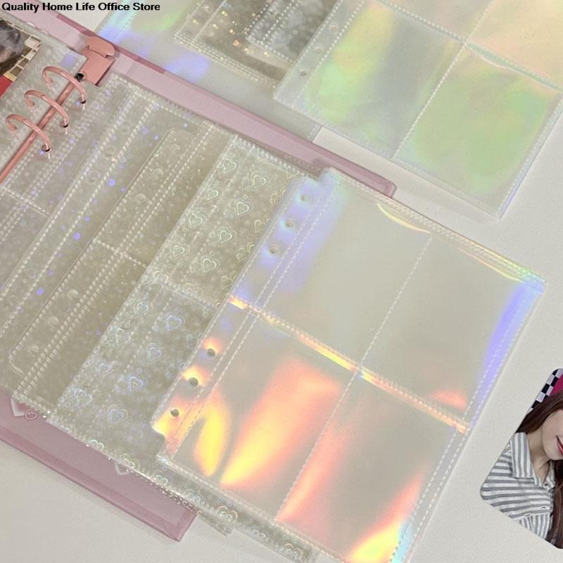 10PCS Inner Page Photocard Binder Multi-Pockets Kpop Sleeves Photo Album Page Idol Photo Card Protector Book 1/4 Grids 3/6 Holes