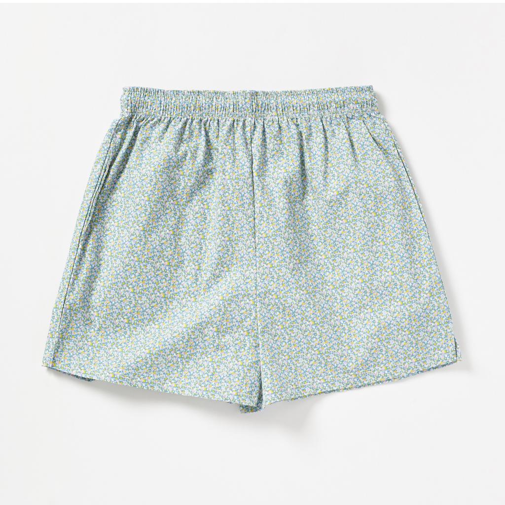 BETWEEN A AND B Flower Print Elastic Waist Shorts [Teal]