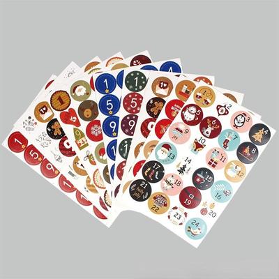 Niedliches kreatives Weihnachtsmuster, Adventskalender, Countdown 1–24, Geschenk-Dekoration, Aufkleber, kreatives Aufkleber-Set, Kindergeschenke