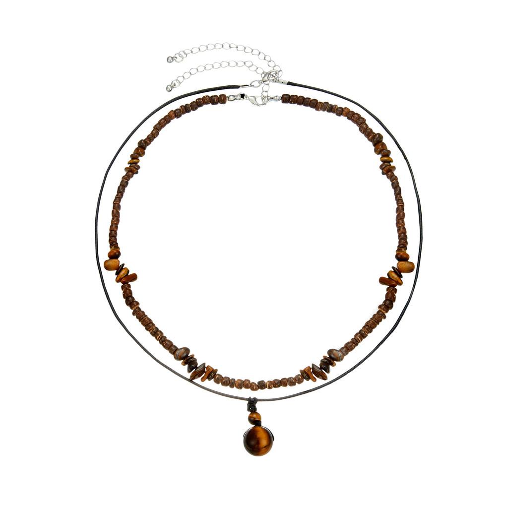 Stilvolles Unisex-Halsketten-Set aus Holzperlen und Türkis für modische Alltagsmode