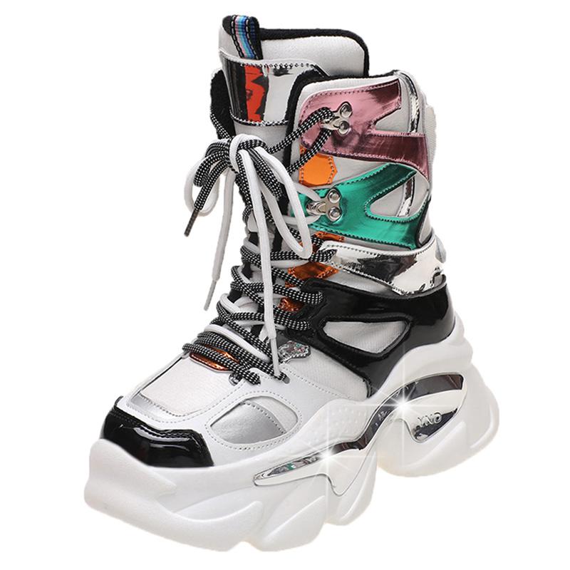 

Lucyever Модные женские мотоциклетные ботинки на толстой платформе 2024 года со шнуровкой и толстой подошвой до щиколотки Botas Mujer с высоким верхом в стиле панк 37 белый