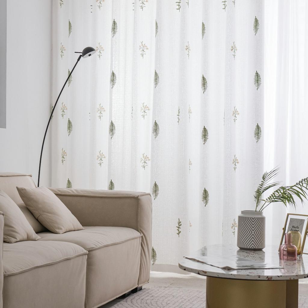 Living Room Window Screen Screen Curtain Translucent Opaque Embroidered White Screen Bay Window Balcony Bedroom Curtain