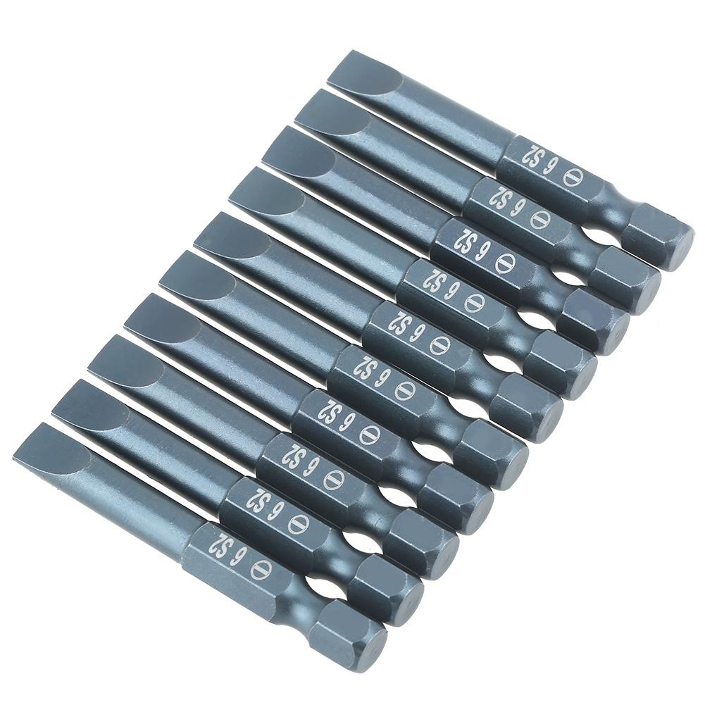 10 Piece Slotted Screwdriver Bit Set, 1Celsius4 Inch Hex Shank Screwdriver Bits Length 50mm,   Alloy Steel Magnetic Screwdriver Bits