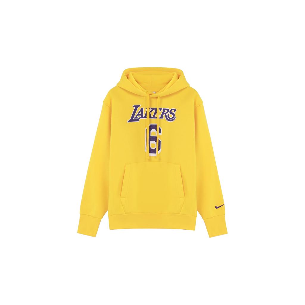 Nike Los Angeles Lakers LeBron James #6 Fleece-Lined Pullover Hoodie With Solid Color Letter Print Men Hoodie Yellow DB1182-728