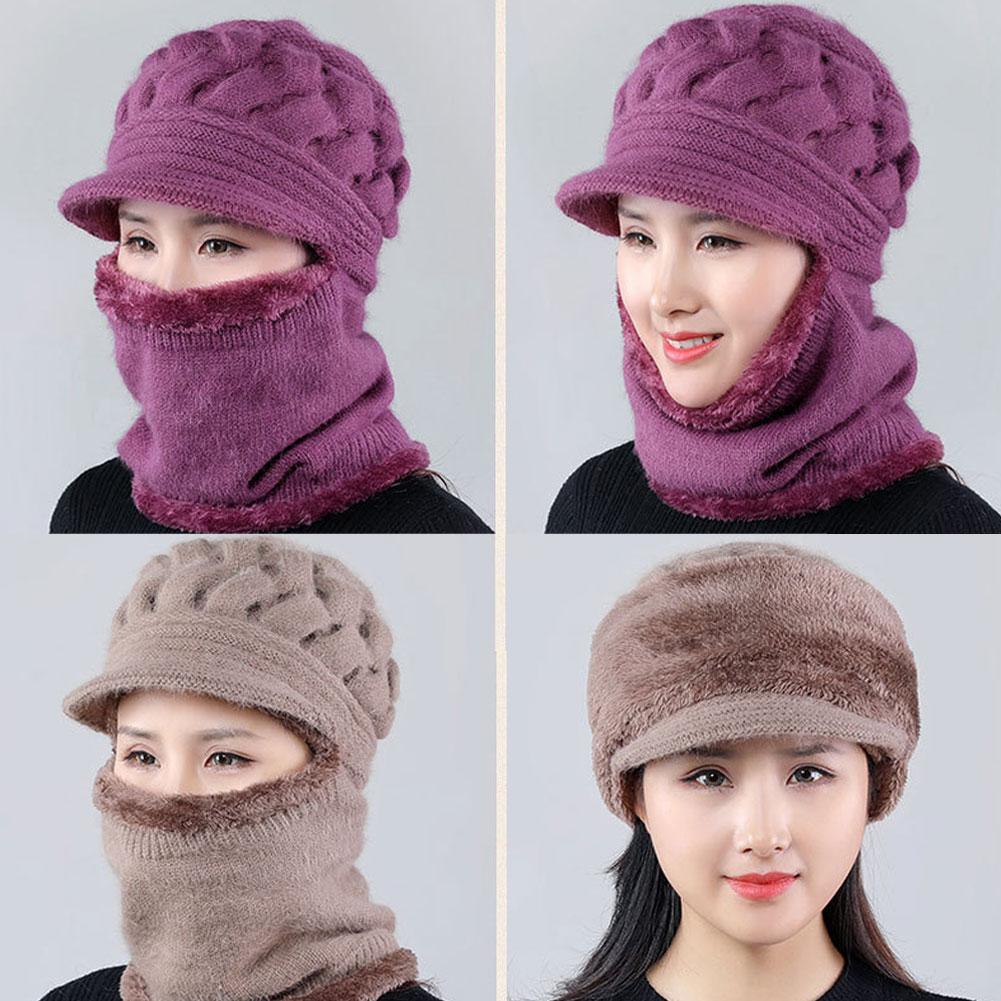 Women Winter Windproof Beanies Scarf Cap Cycling Outdoor Warm Woolen Thickening Velvet Hat