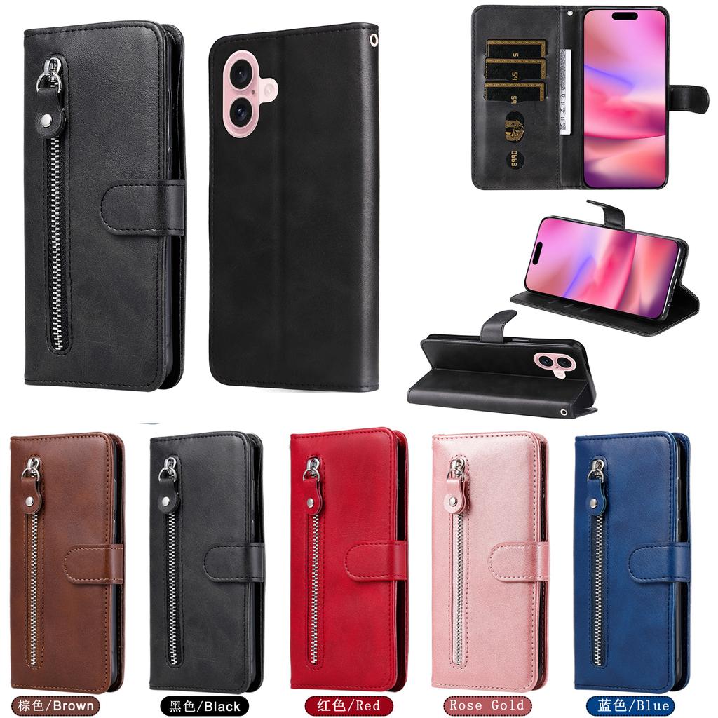 Magnetic Wallet Case for iPhone 17 Air 16e 16 15 14 13 12 11 8 7 6 Plus Pro X XS XR Max | Zipper Style Book Card | Premium Case