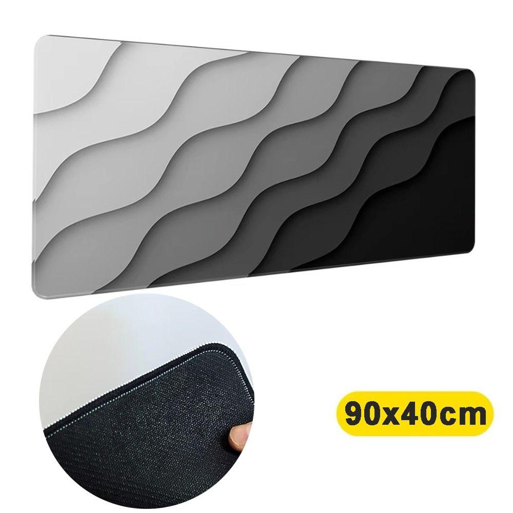 Stitched Edges Gaming Mouse Pad Black Grey Wave Ergonomic Mouse Mat Office Desk Use