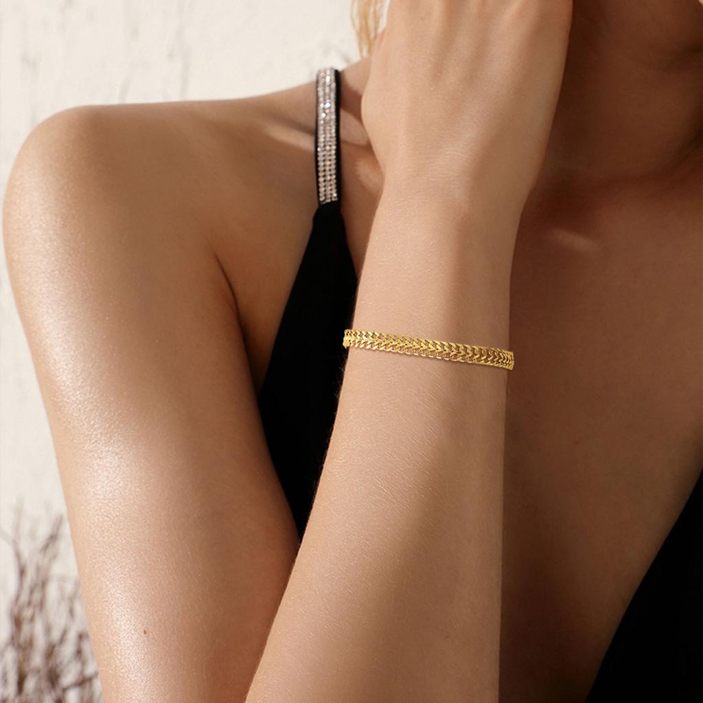Stainless Steel Gold Color Double Spell Thick Twist Chain Bracelet Female Simple Temperamental Jewelry