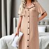 26QH Women's Lapel Short Sleeve Summer Nightgown - Loose, Sexy Pajama Dress for Spring & Autumn