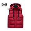 Men Waistcoat Stand Collar Hooded Sleeveless Zipper Placket Down Cotton Vest with Pockets Solid Color Thickened Vest Jacket