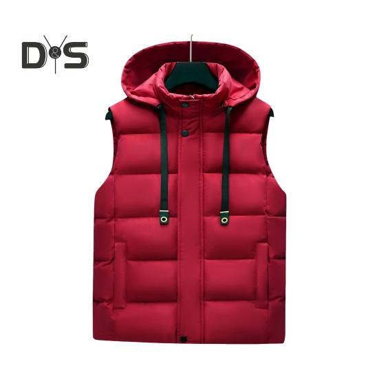 Men Waistcoat Stand Collar Hooded Sleeveless Zipper Placket Down Cotton Vest with Pockets Solid Color Thickened Vest Jacket