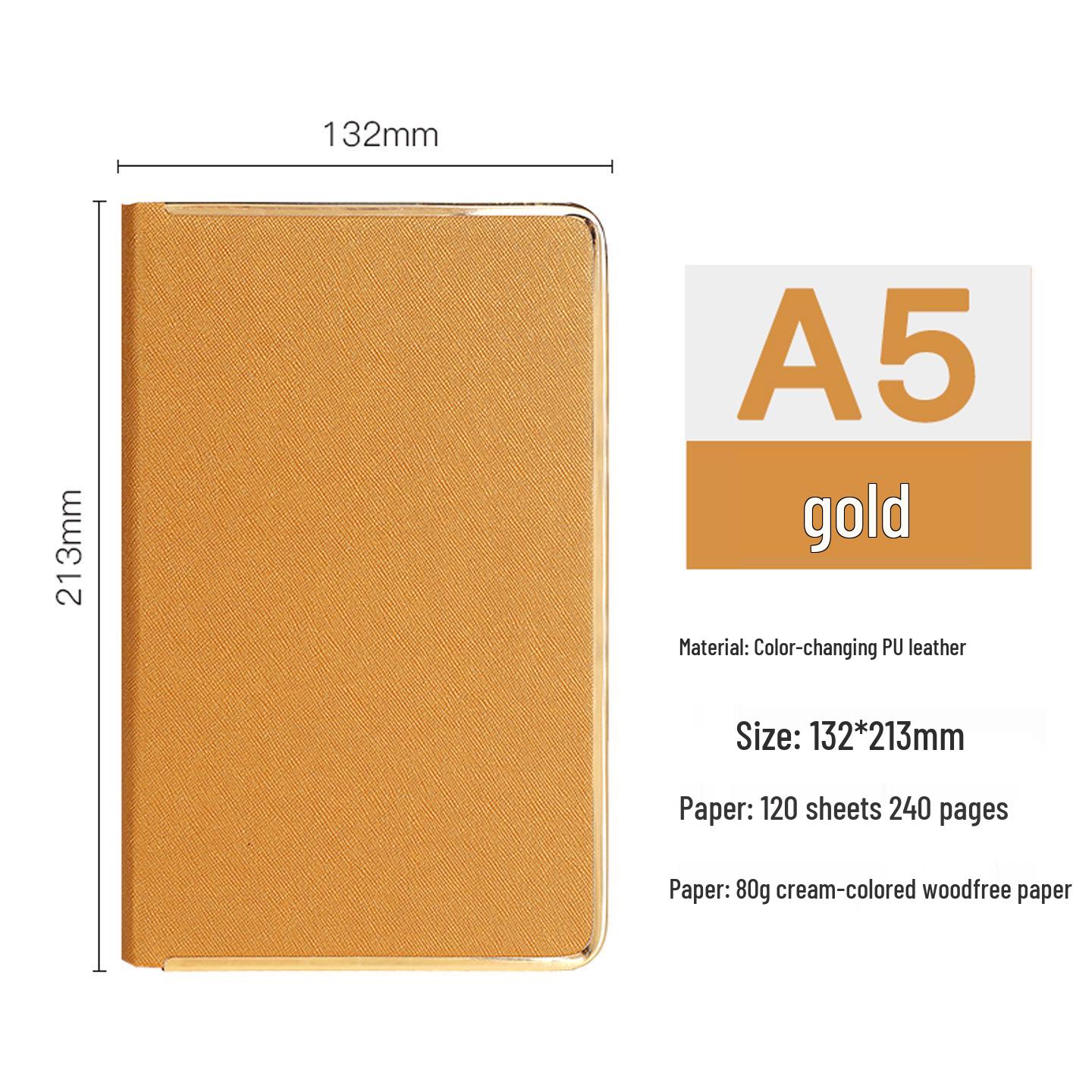 A5 Gold Metal Edge High-End Business Notebook with Custom Logo for Office Meetings A5