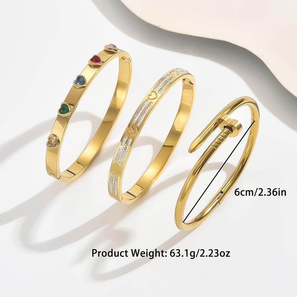 Stainless Steel Retro Hollow Bracelet with Color Diamond Plating