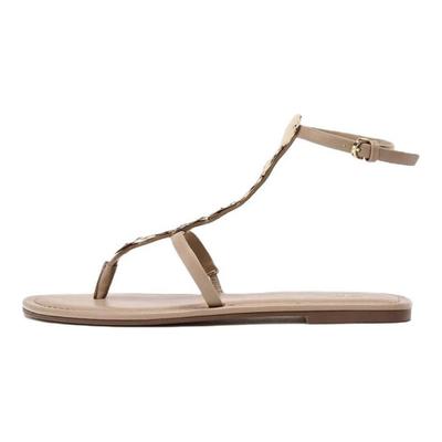 Pu Open Toe Vintage Beaded Flat Sandals Women Sandals Beige 2613510098