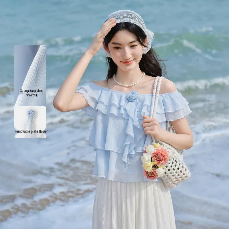 Women s Rose Chiffon Ruffle Square Neck Top S