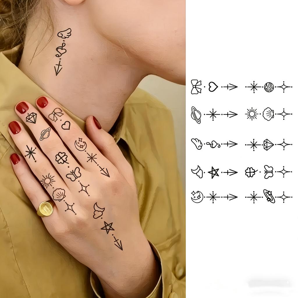 1 Sheet Sun Crescent Totem Chain Temporary Tattoos For Women Finger, Fake Tattoo Sticker Waterproof Long Lasting Realistic Tatoo