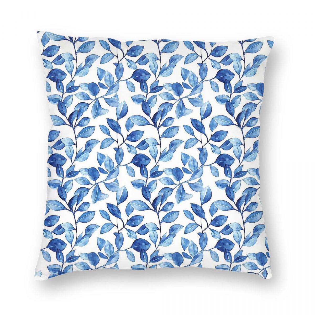 Floral Blue Poetic Escape Square Pillowcase Polyester Linen Velvet Pattern Zip Decorative Home Cushion Cover 45X45 Peach skin 18*18(CM)-1Pcs