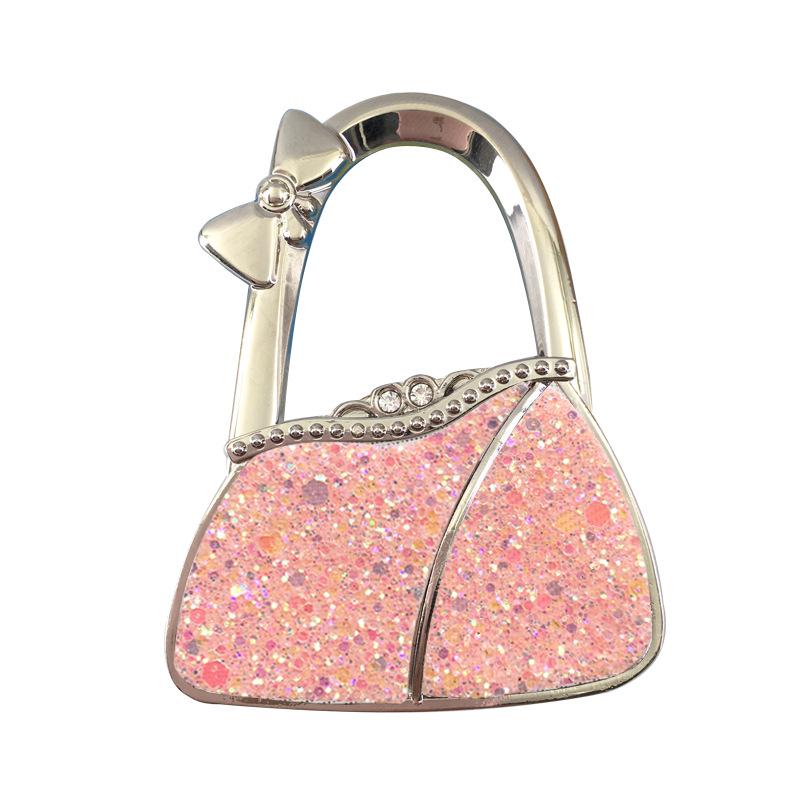 In Stock: New Style Dual-Diamond Folding Portable Metal Handbag Hook & Desktop Stand