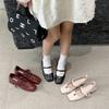 2025 Spring New Fashion Square Head Shallow Mouth Single Shoes Low Heel Women's Metal Camellia Word Belt Mary Jane Leather Shoes Women