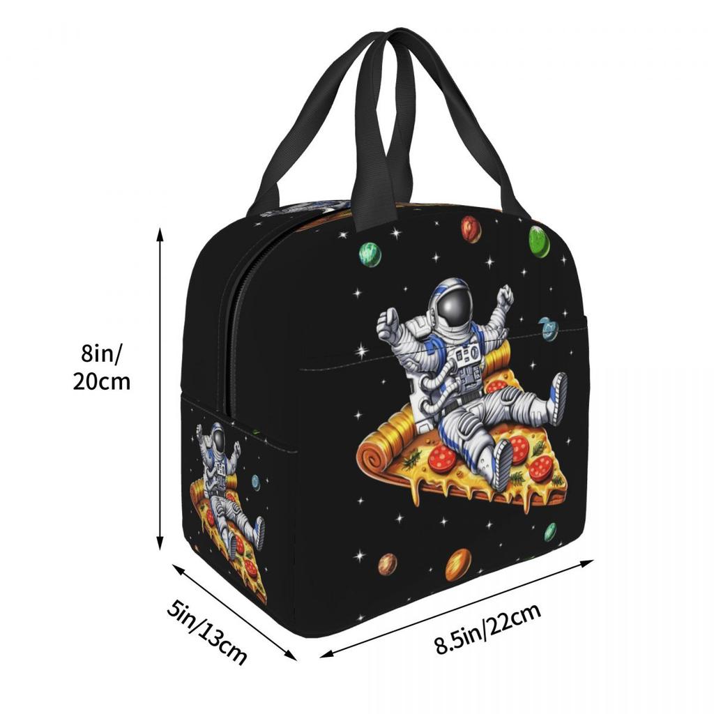 Astronaut With Pizza In Space Cartoon Insulated Lunch Bag for Women Kids Leakproof Food Boxes Thermal Lunch Box Tote