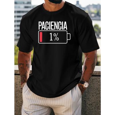 Europäische Größen Herren'S Geduld Grafik-T-Shirt - Lässiges Sommer-Kurzarm-Rundhals, Atmungsaktive & Bequeme Sportbekleidung mit Kräftigem "PACIENCIA " Druck