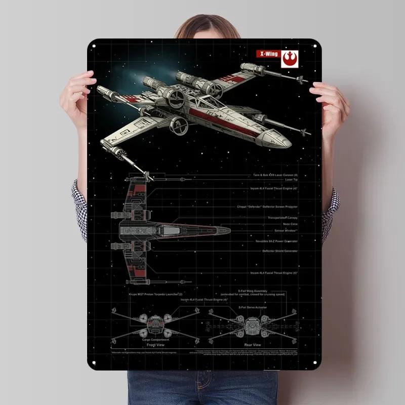 X-Wing Blechschild Flugzeugposter Garagendekoration Wohnzimmer Individuelle Metallschilder zur Wandkunstdekoration Badezimmerdekor