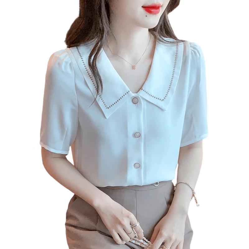 La Chapelle Women s Peter Pan Collar Short Sleeve T-Shirt 2XL белый