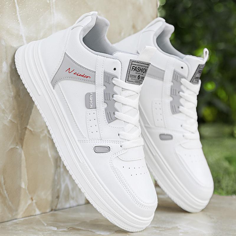High-top men's shoes spring and autumn leather sneakers men's new casual little white shoes men's trend versatile board shoes
