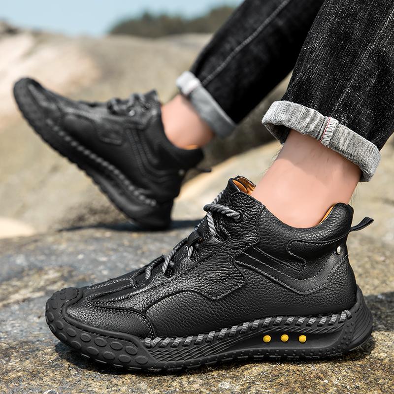 Men's High-top Hiking Boots Casual Sneakers Handmade Leather Shoes 39-46